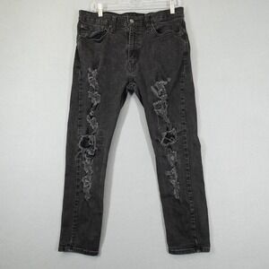 Levi's 512 Jeans Mens 34x29 Black Slim Taper Distressed Ripped Denim Casual‎